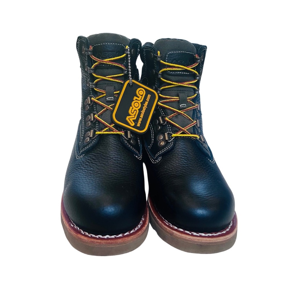 Asolo‎ AS-7108 Mens Waterproof Leather Work Boots Black Lace Up Size 7 US